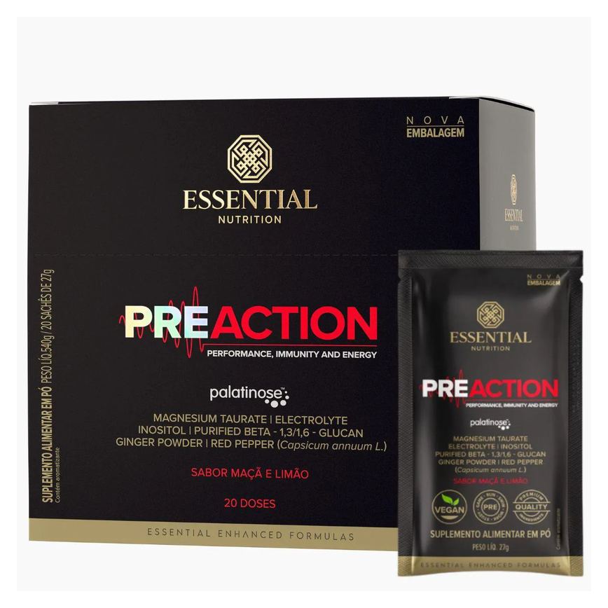 Pre-Action Energy Drink 27G (540G) 20 Unidades Essential Maçã