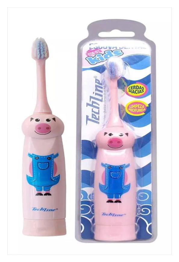 Escova Dental Elétrica Infantil Porquinho Rosa - Eda Kids - Techline