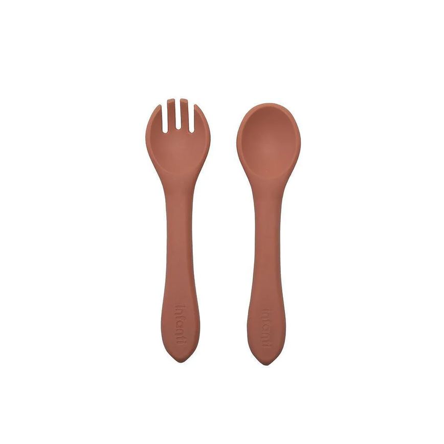 Garfo e Colher de Silicone Piccolo Terracota - Infanti