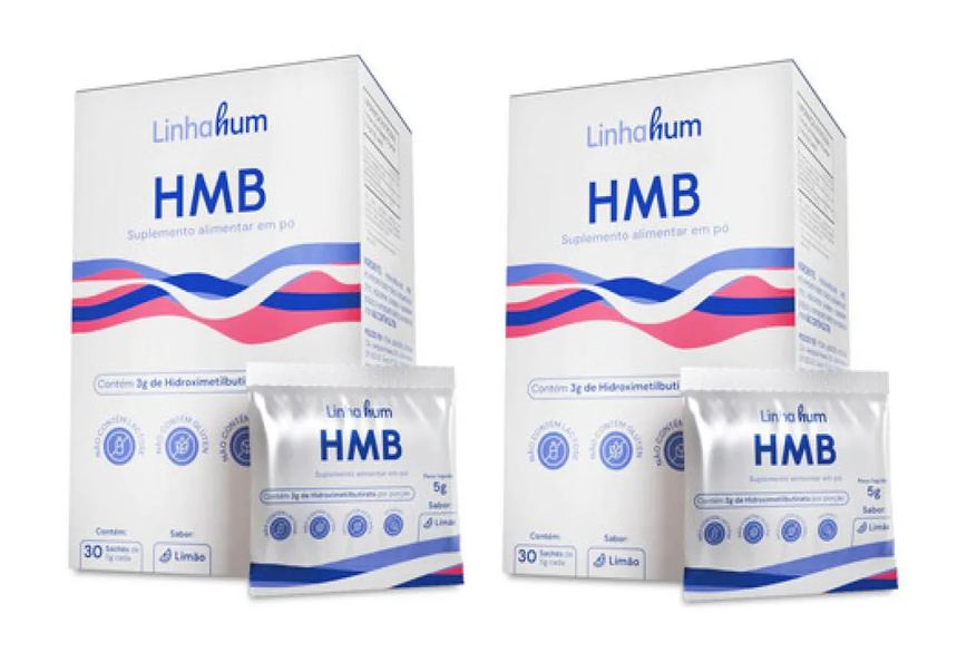 Kit 2Cx Hmb Suplemento Alimentar Pó 30 Saches de 5G Linhahum Branco Limão