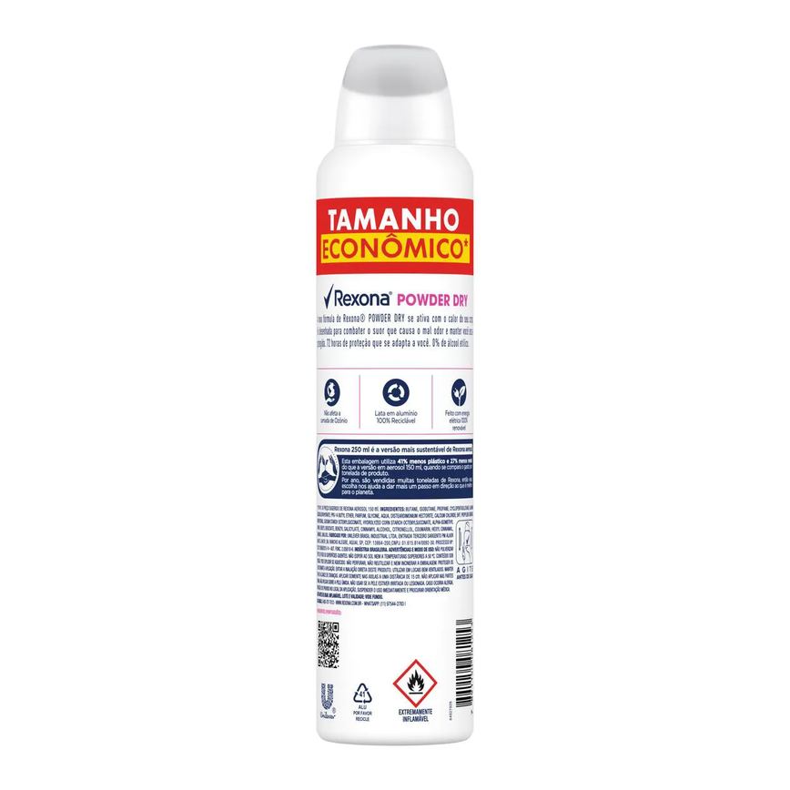 Desodorante Antitranspirante Aerosol Rexona Powder Dry Feminino 72h 250ml
