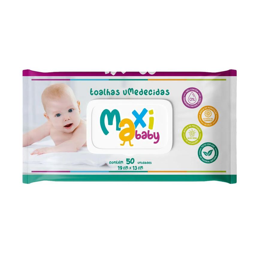 Toalha Lenço Umedecido Hipoalergênico Bebê 50Un Maxi Baby
