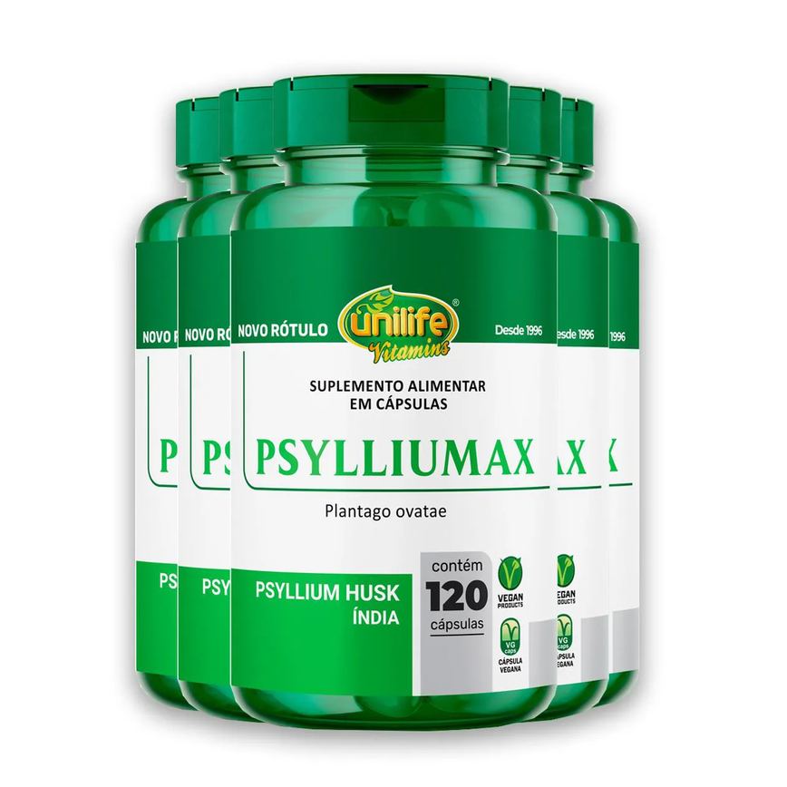 Kit 5 Psyllium Husk Unilife Psylliumax 120 Cápsulas