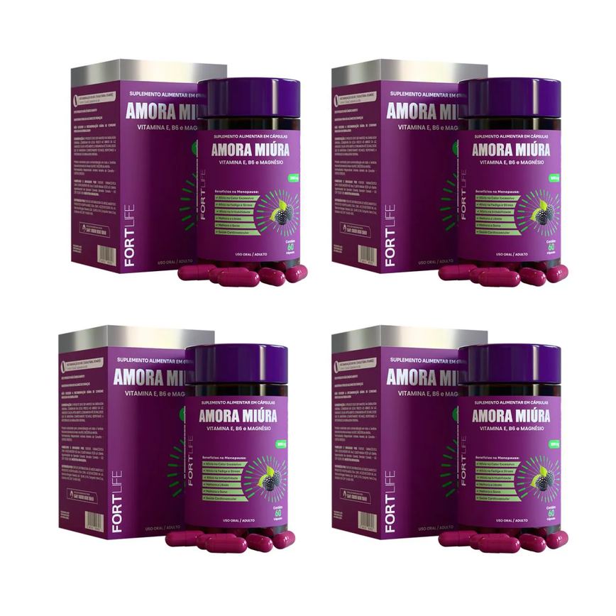Kit 4 Amora Miúra 1000Mg Fortlife 60 Cápsulas