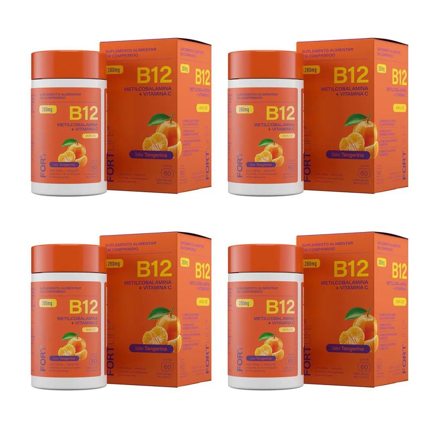 Kit 4 Vitamina B12 Tangerina 280Mg 60 Comprimidos Mastigáveis