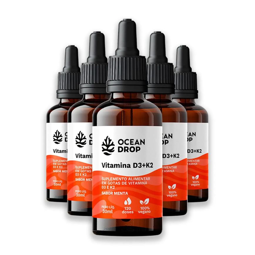 Kit 5 Vitamina D3 K2 30Ml Ocean Drop Sabor Menta