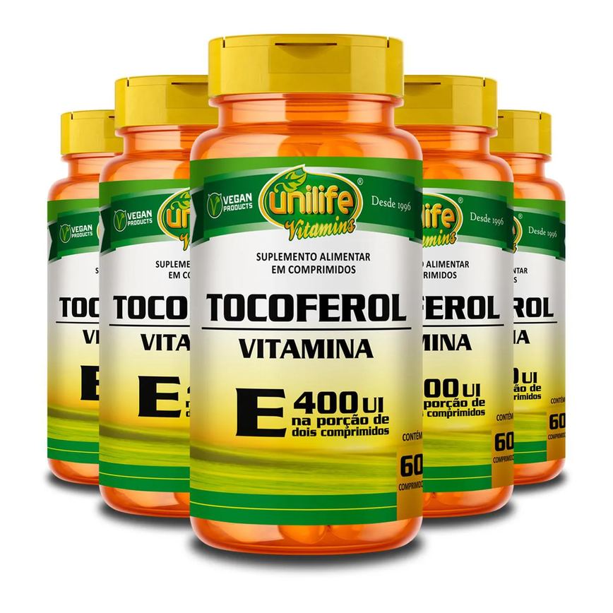 Kit 5 Vitamina e Tocoferol Unilife 60 Comprimidos