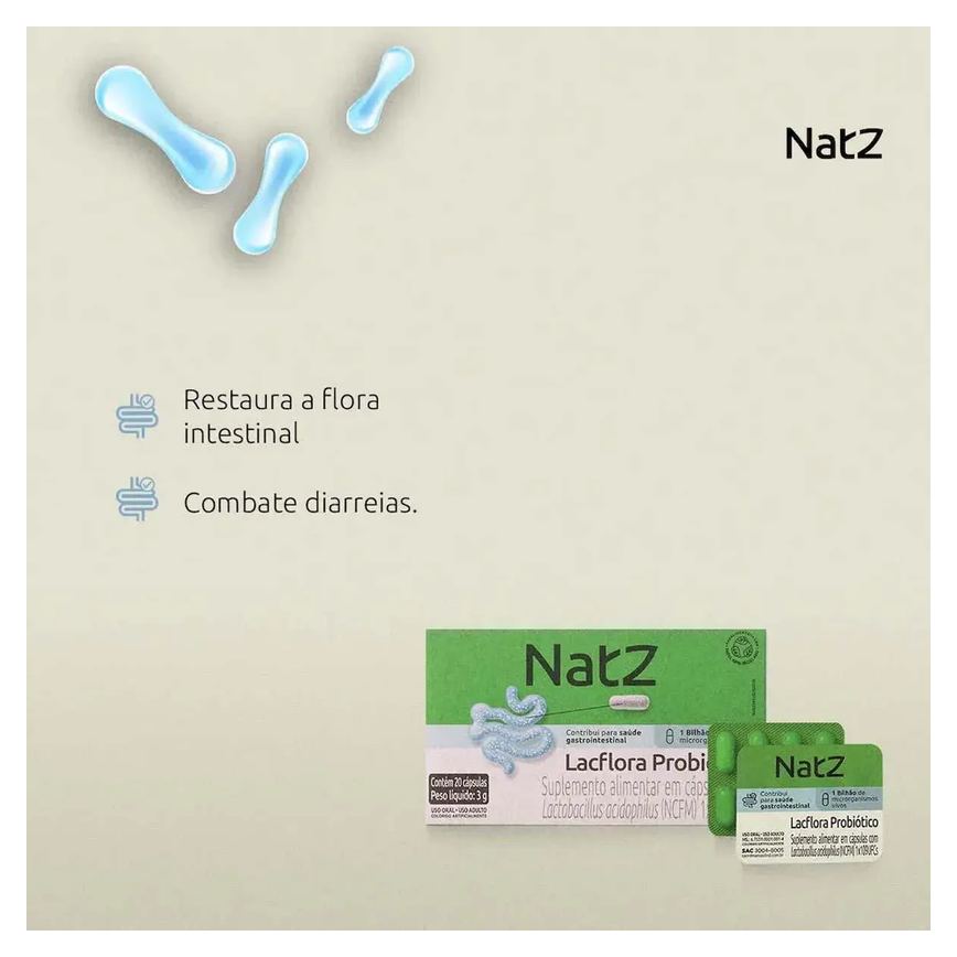 Probiótico Lactobacillus Acidophilus Natz 20 cápsulas