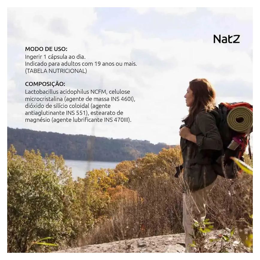 Probiótico Lactobacillus Acidophilus Natz 20 cápsulas
