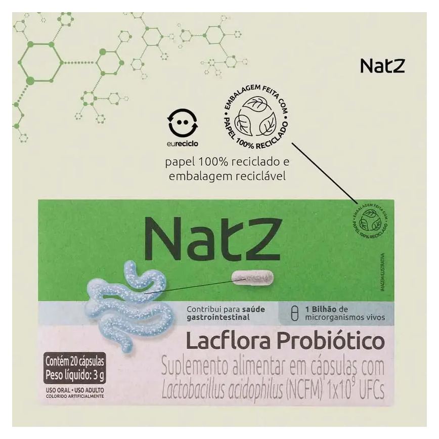 Probiótico Lactobacillus Acidophilus Natz 20 cápsulas