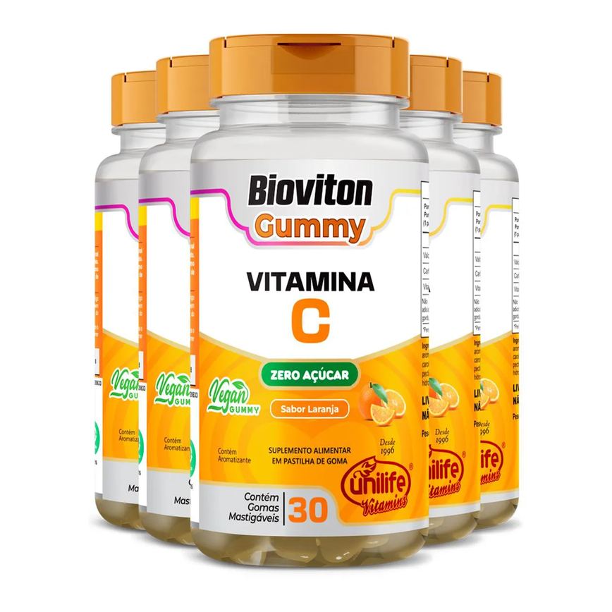 Kit 5 Gummy Vitamina C Laranja Unilife 30 Gomas