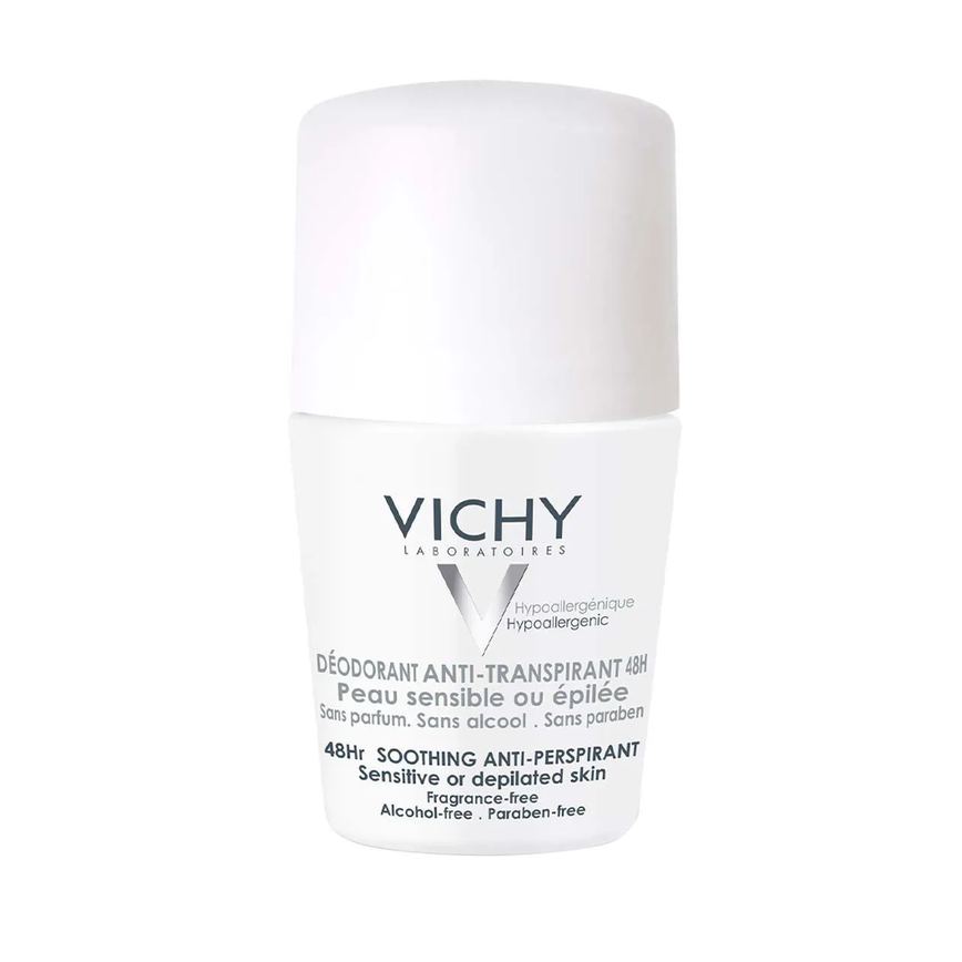 Desodorante Antitranspirante Roll-On Vichy Peles Sensíveis Sem Perfume Proteção Suave Pós-Depilação 50ml