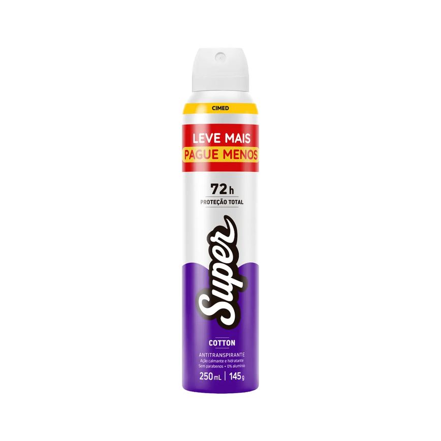 Desodorante Antitranspirante Aerossol Cimed Super Cotton 72h 250ml