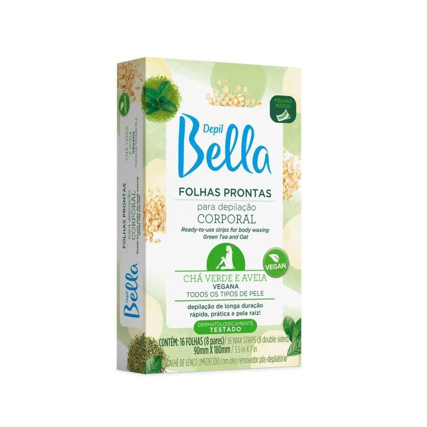 Depil Bella Folhas Prontas para Depilação Corporal Chá Verde e Aveia 16 Unidades
