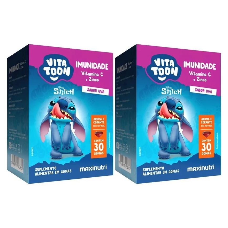 Kit 2X Vitamina C com Zinco Kids Vitatton Stitch 30 Gomas - Maxinutri UVA
