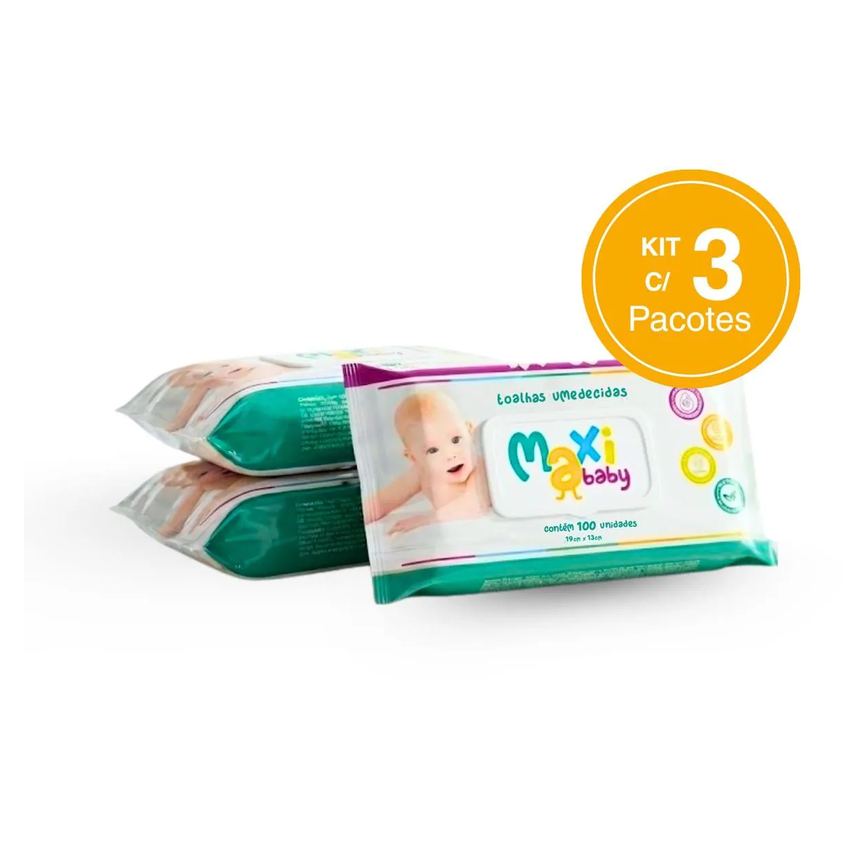 Kit 3 Toalhas Umedecidas Hipoalergênico 100Un Cada Maxi Baby