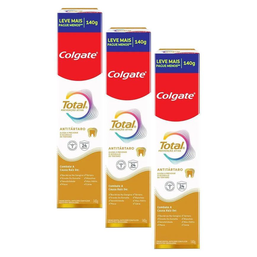 Kit 3 Cremes Dentais Colgate Total Anti Tártaro 140G