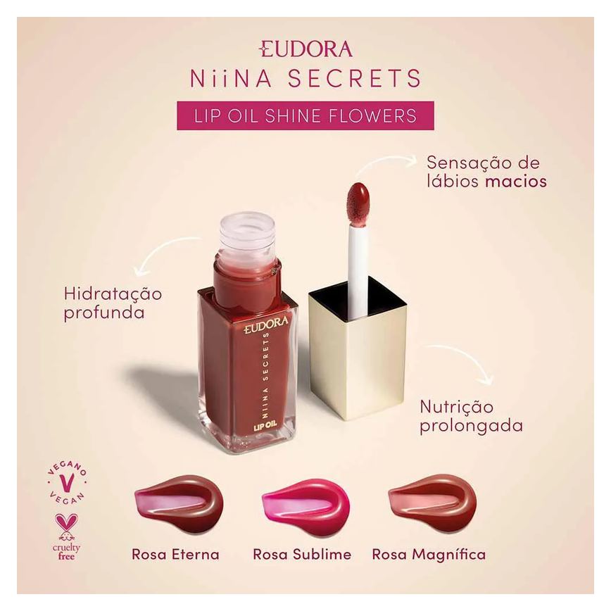 Lip Oil Eudora Niina Secrets Shine Flowers 7Ml Rosa Magnífica