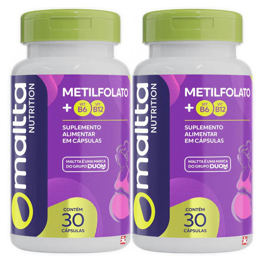 Kit 2 Metilfolato Concentrado + Vitamina B6 + Vitamina B12 Total 60 Cápsulas - Maltta Nutrition