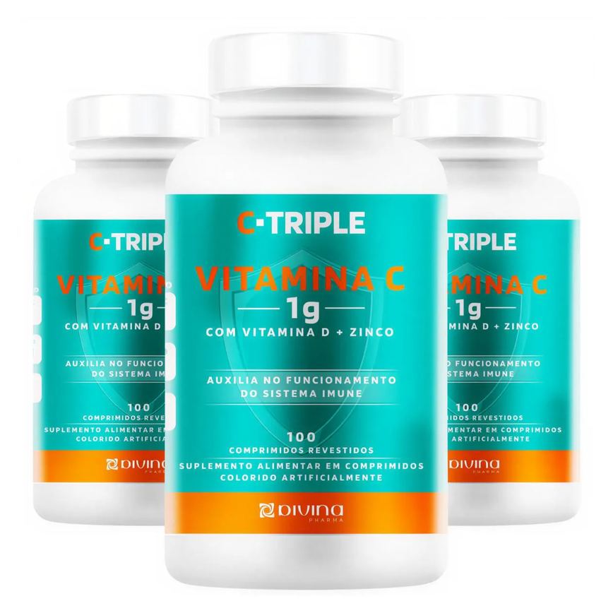 Kit 3 C-Triple Vitamina C 1G + Zinco 10 Mg + Vitamina D 400Ui Total 300 Comprimidos - Divina Pharma