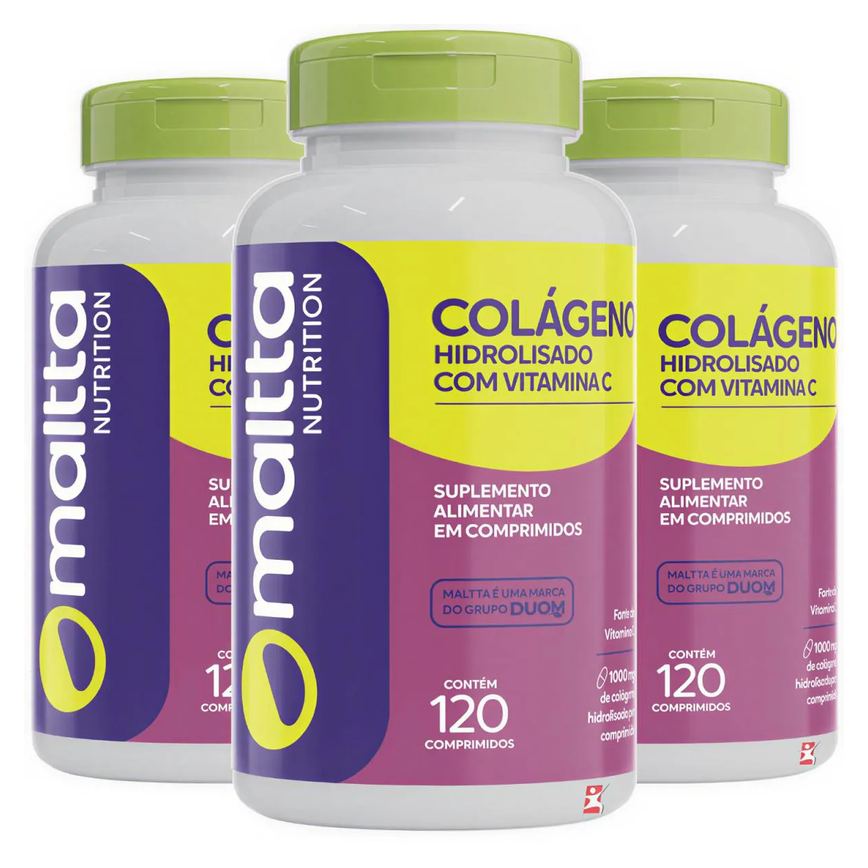 Kit 3 Colágeno Hidrolisado + Vitamina C Concentrado Total 360 Comprimidos - Maltta Nutrition