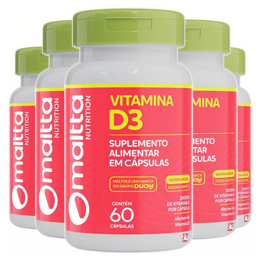 Kit 5 Vitamina D3 Concentrada 2000Ui Colecalciferol Total 300 Cápsulas - Maltta Nutrition