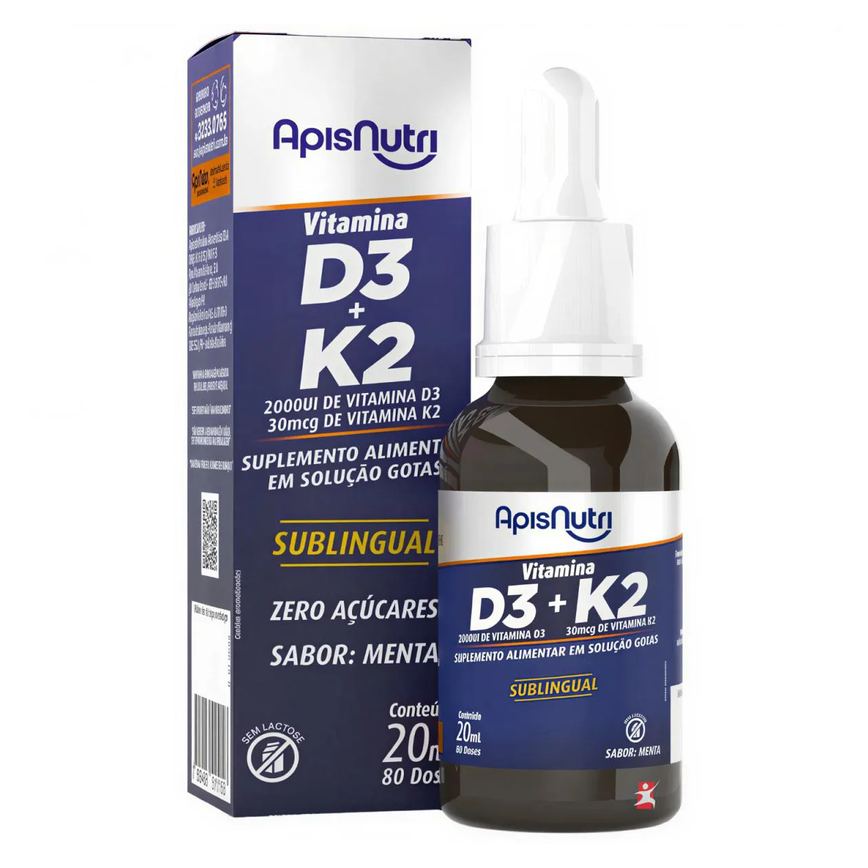 Vitamina D3 + Vitamina K2 Gotas 80 Doses Por Frasco Menta 20Ml - Apisnutri