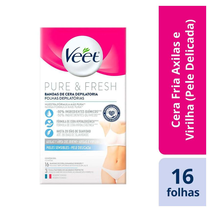 Folha Depilatória Axilas e Virilhas Veet Pure & Fresh 16 unidades
