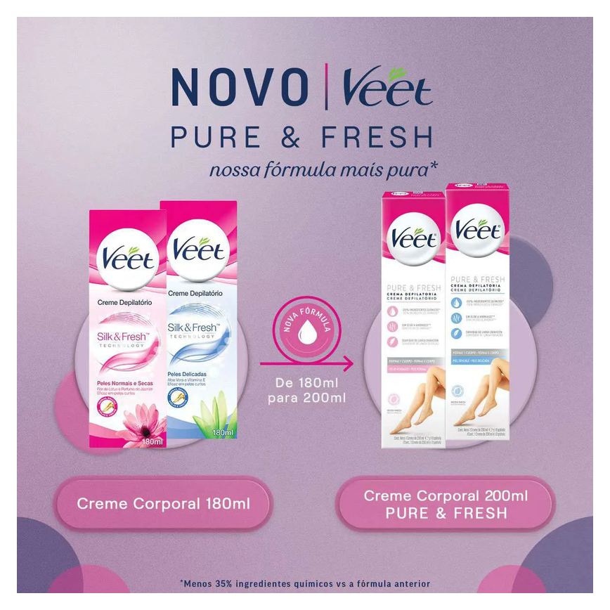 Creme Depilatório Veet Pure & Fresh Pele Sensível 200ml