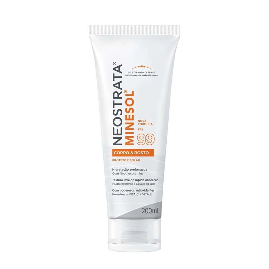 Protetor Solar Corporal Facial Fluido Hidratante Antioxidante FPS 99 Neostrata Minesol 200ml