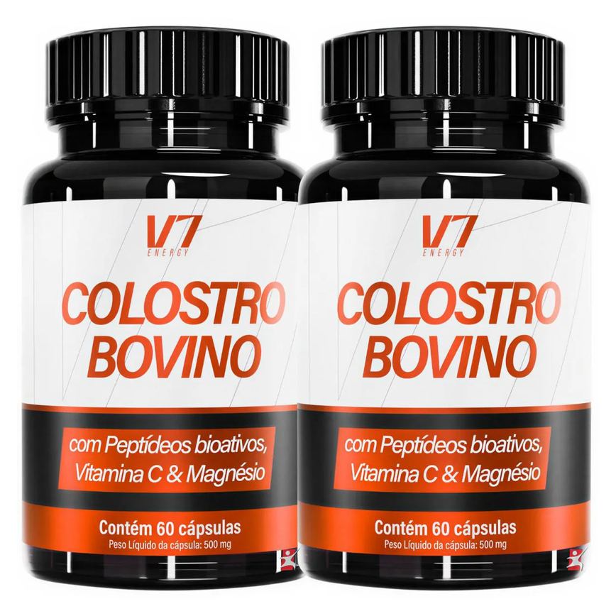 Kit 2 Colostro Bovino + Peptídeos Bioativos + Vitamina C + Magnésio Total 120 Cápsulas - V7 Energy