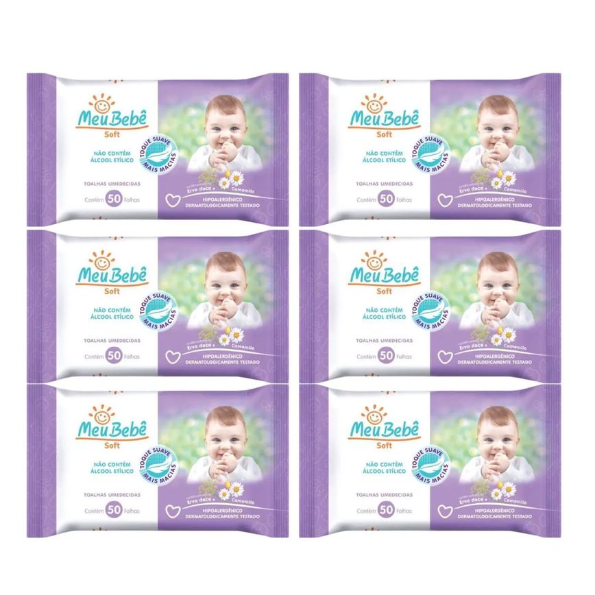 Kit C6 Lenço Umedecido Meu Bebê Soft C/50 Unidades