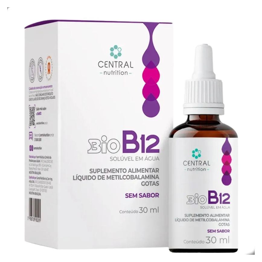 Bio B12 Soluvel Liquido em Gotas 30Ml Central Nutrition SEM Sabor