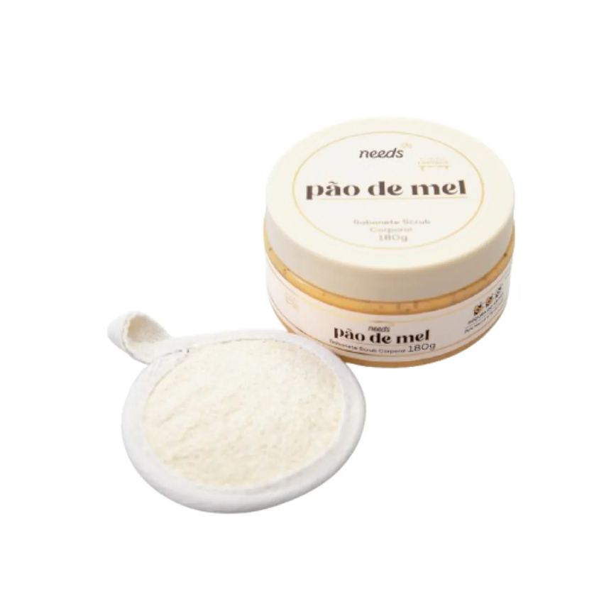 Kit Sabonete Esfoliante Scrub Corporal Needs Pão de Mel 180g + Esponja Vegetal