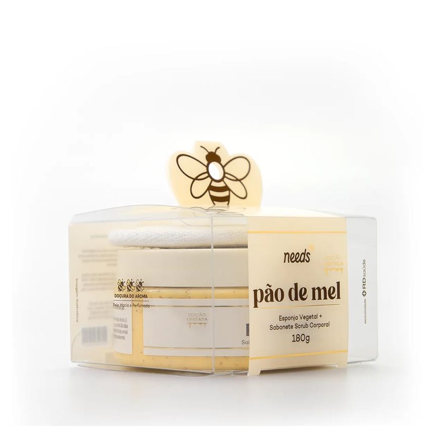 Kit Sabonete Esfoliante Scrub Corporal Needs Pão de Mel 180g + Esponja Vegetal