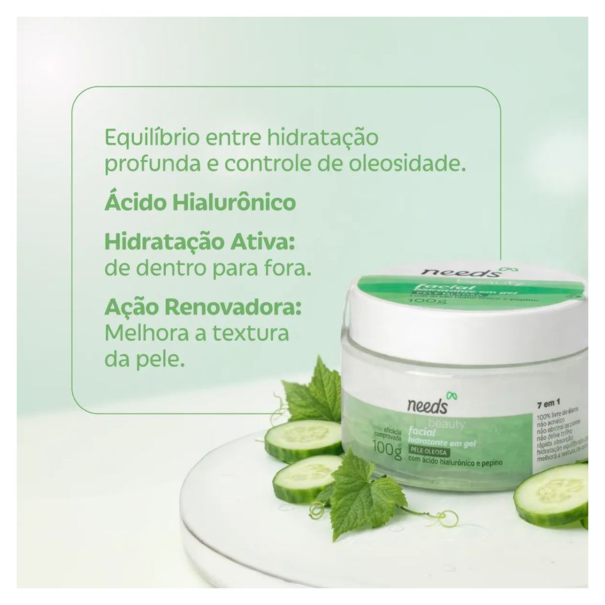 Hidratante Facial Needs Beauty Ácido Hialurônico e Pepino 100g