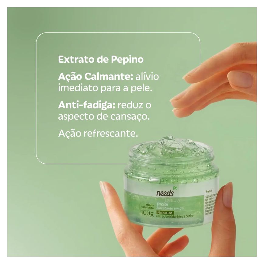 Hidratante Facial Needs Beauty Ácido Hialurônico e Pepino 100g