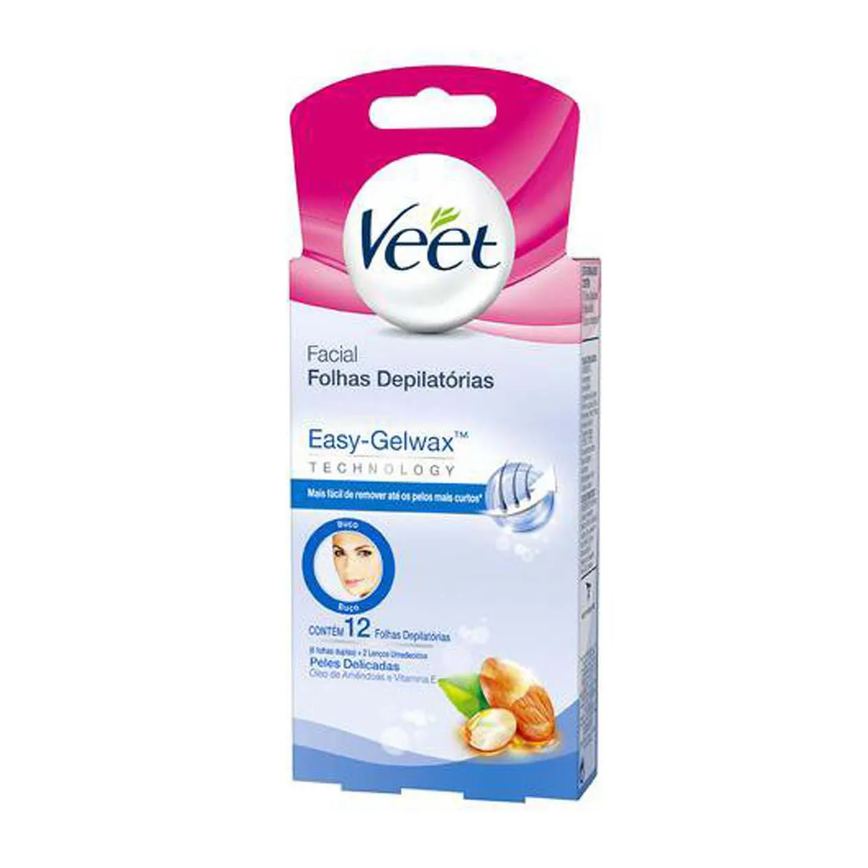 Folha Depilatória Facial Veet Easy-Gelwax Peles Delicadas 12 folhas