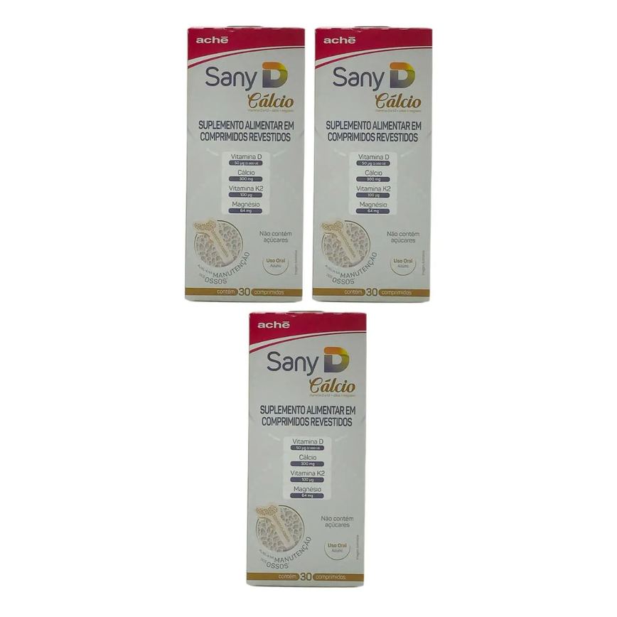 3 Caixas Sany D3 + K2 + Cálcio + Magnésio 30 Comprimidos
