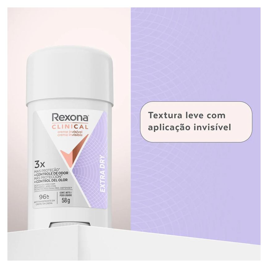 Desodorante Antitranspirante Stick Creme Rexona Clinical Extra Dry Feminino 96h 58g