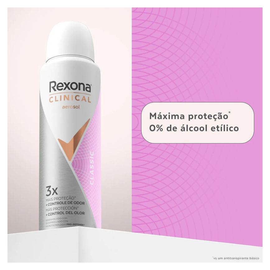 Desodorante Antitranspirante Aerosol Rexona Clinical Classic Feminino 96h 150ml