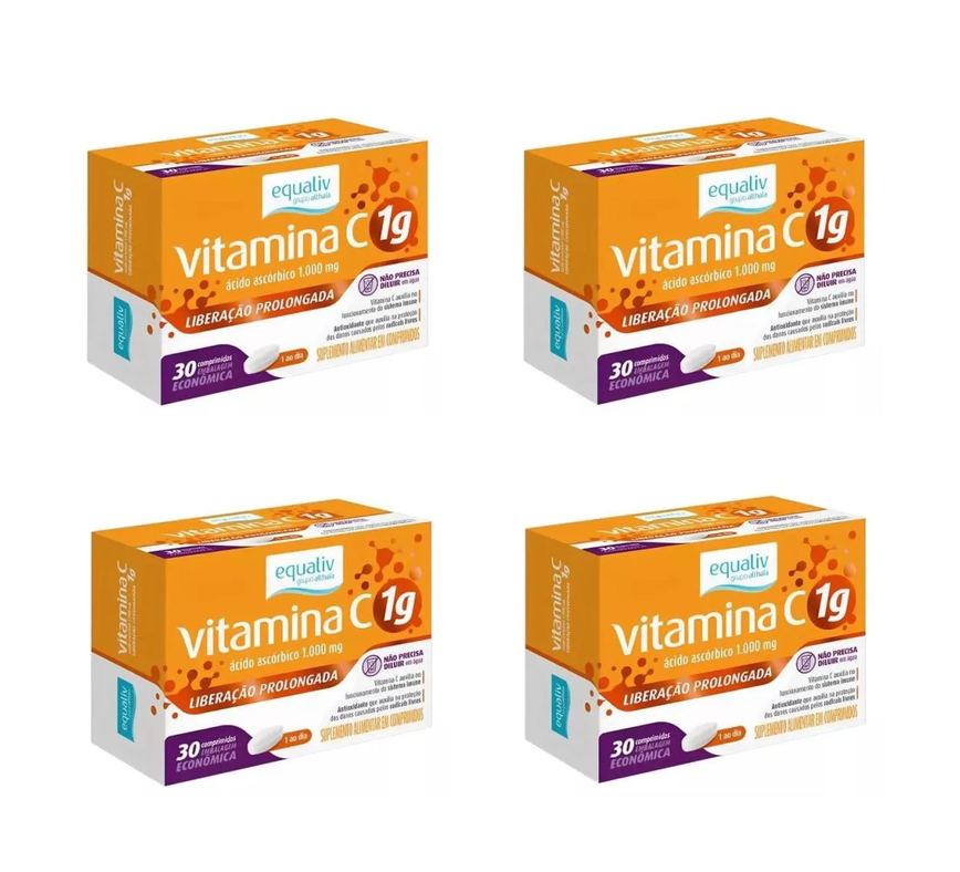 Kit 4 Vitamina C Ácido Ascórbico Equaliv 1G 30 Comprimidos