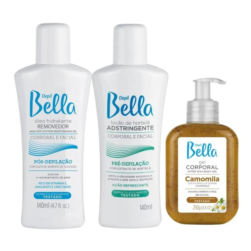 Kit Pré e Pós Depilação 140Ml + Gel Calmante Depil Bella