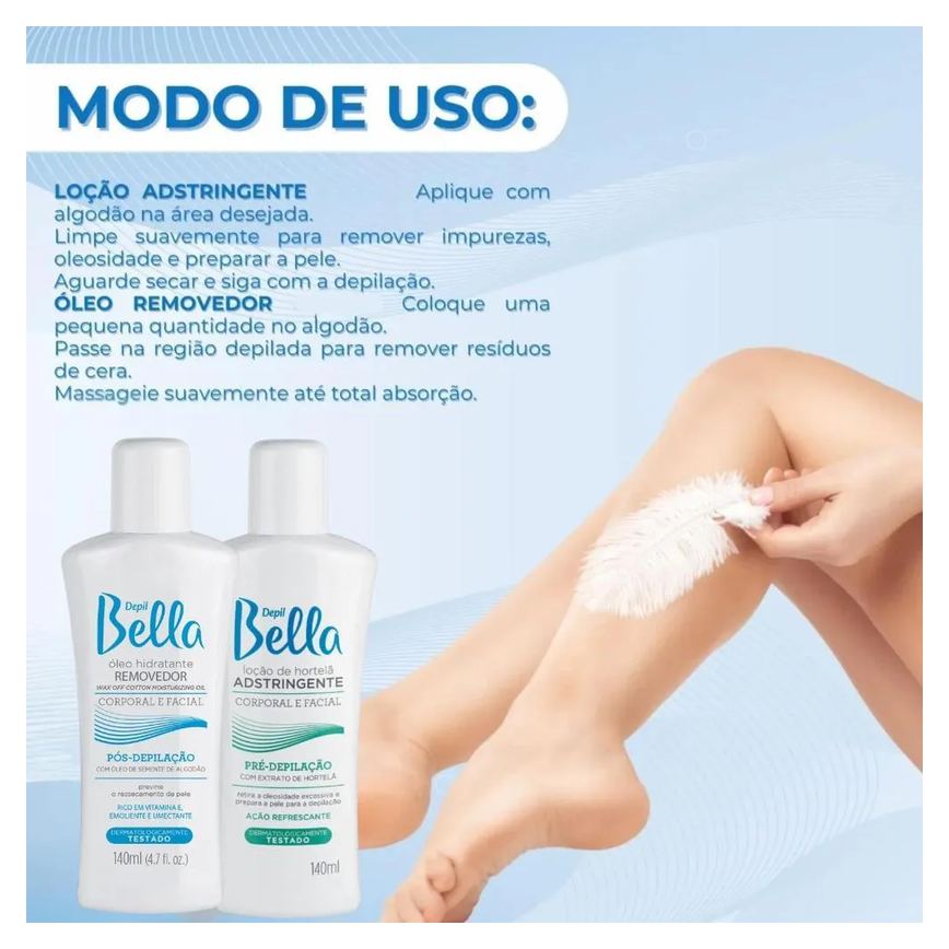 Kit Pré e Pós Depilação 140Ml + Gel Calmante Depil Bella