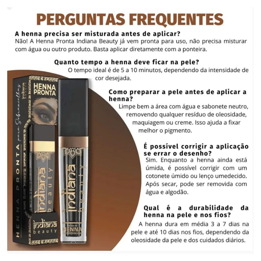Henna Pronta para Sobrancelhas Indiana Beauty Castanho Escuro