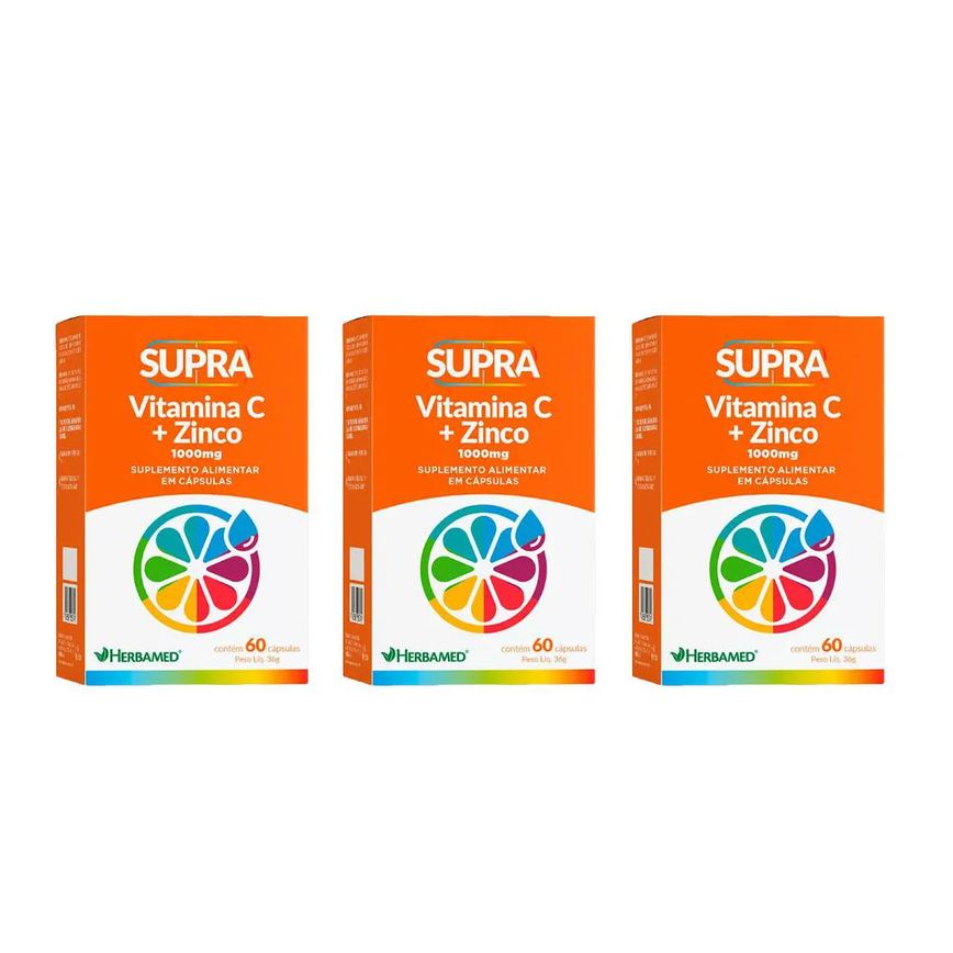 Kit 3 Supra Vitamina C + Zinco 1000 Mg - 60 Caps - Herbamed