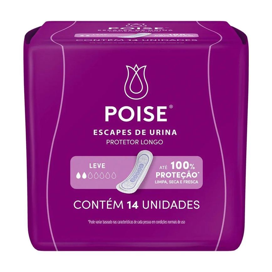 Absorvente Poise Protetor Diário sem Abas para Escape de Urina - Embalagem com 14 Unidades