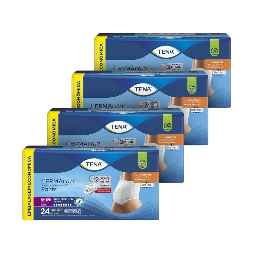 Fralda Descartável Adulto Tena Pants Dermacare Tamanho G/Xg - 4 Pacotes com 24 Fraldas - Total 96 Tiras