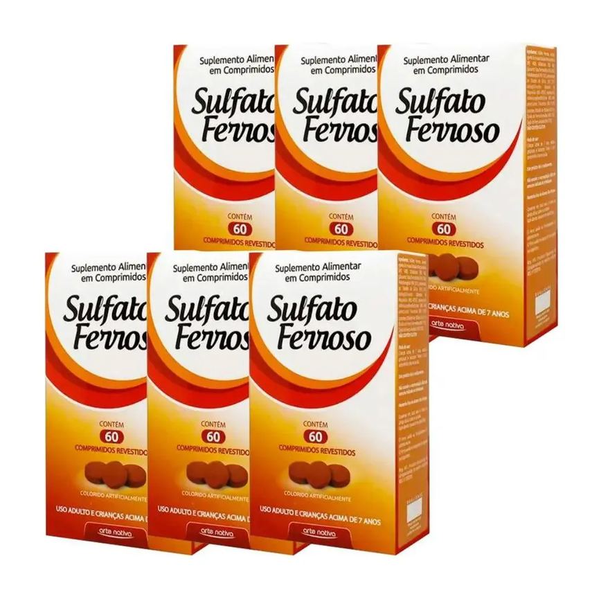 Kit 6 Sulfato Ferroso 60 Comprimidos - Arte Nativa