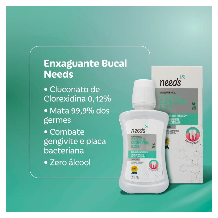 Enxaguante Bucal Needs Clorexidina 0,12% Menta Sem Álcool 250ml